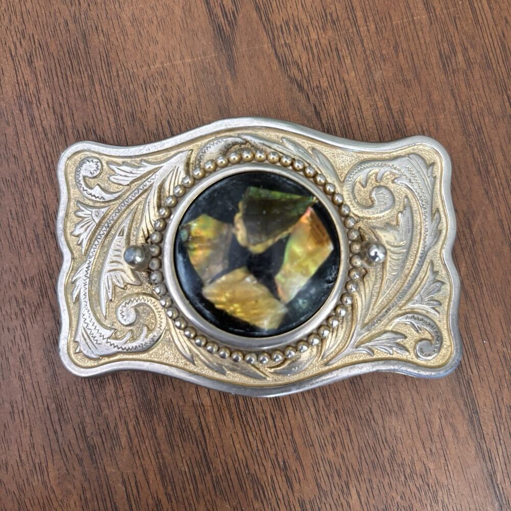Abalone Shell Cabochon Cab Style Black Silver Color Western Style Belt Buckle